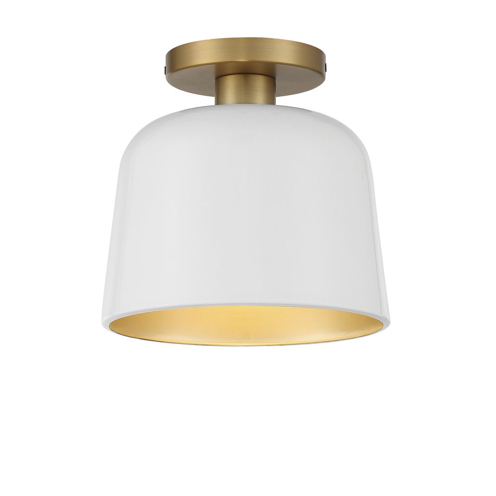 Meridian Lighting M60067WHNB 1-Light Ceiling Light in White with Natural Brass