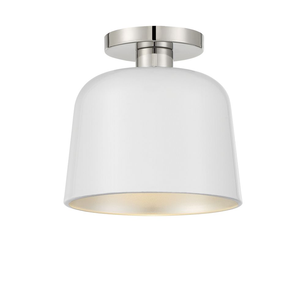Meridian Lighting M60067WHPN 1-Light Ceiling Light in White with Polished Nickel