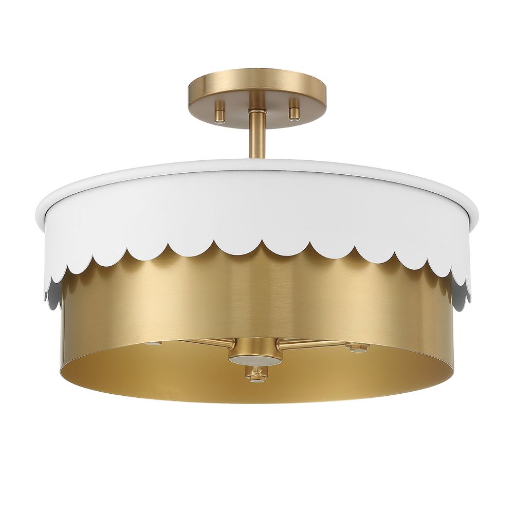 Meridian M60072WHNB 3-Light Ceiling Light in White and Natural Brass