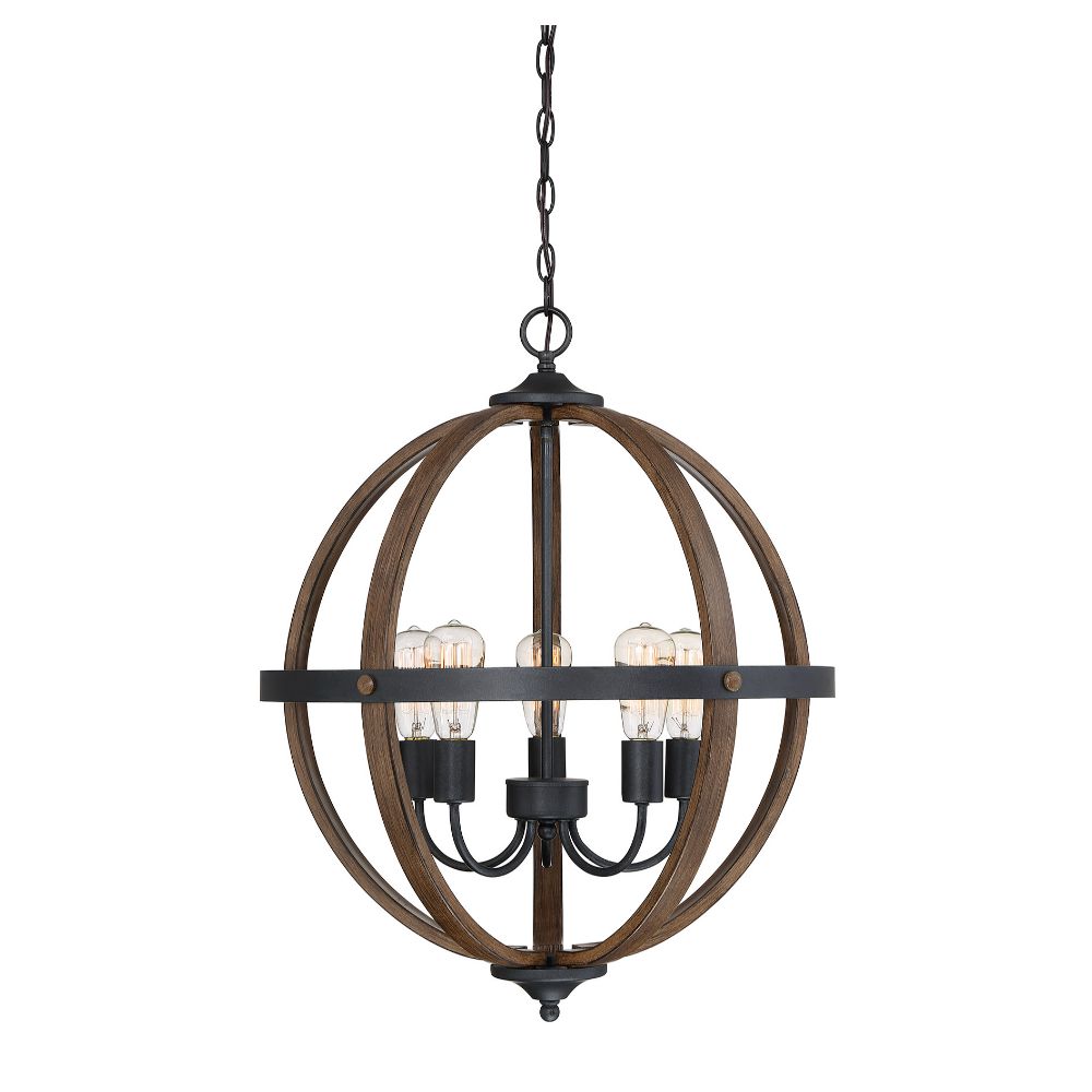 Meridian Lighting M70041WB 5 Light Wood with Black Accents Chandelier