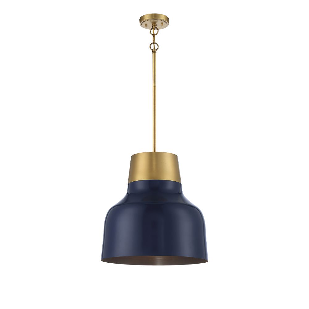 Meridian Lighting M70115NBLNB 1-Light Pendant in Navy Blue with Natural Brass