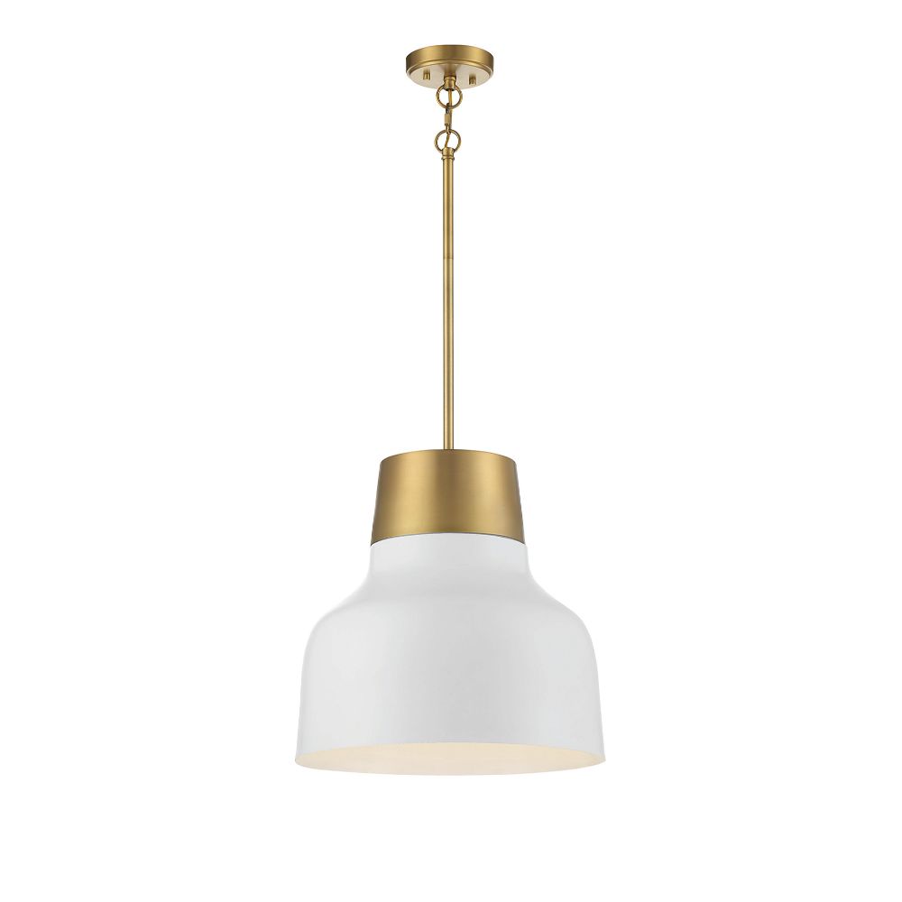 Meridian Lighting M70115WHNB 1-Light Pendant in White with Natural Brass