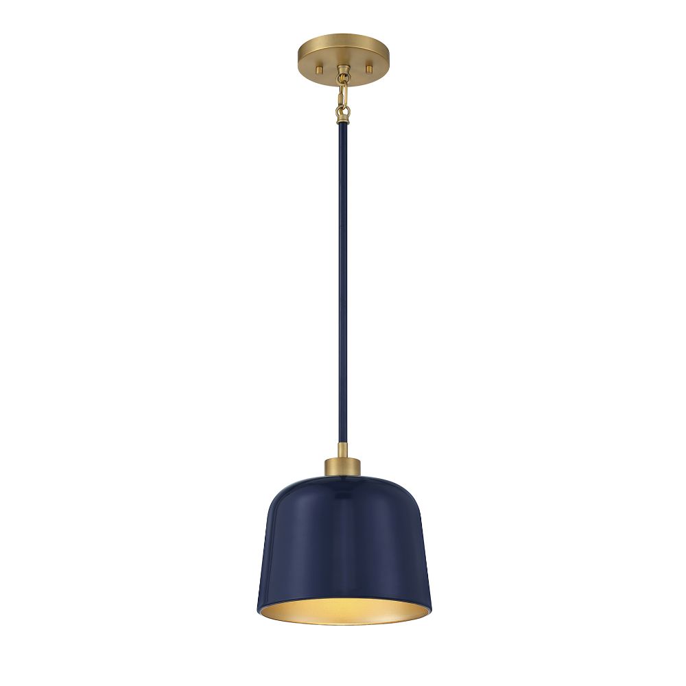 Meridian Lighting M70118NBLNB 1-Light Pendant in Navy Blue with Natural Brass
