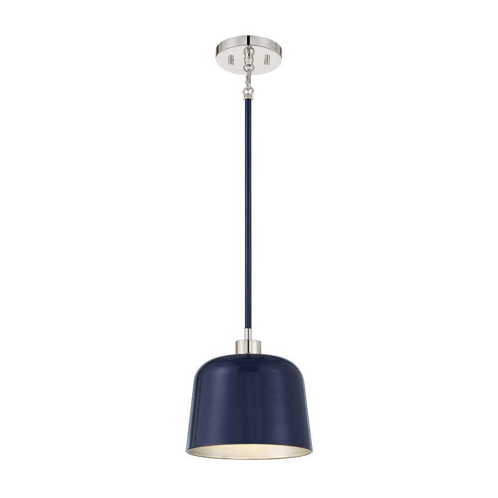 Meridian Lighting M70118NBLPN 1-Light Pendant in Navy Blue with Polished Nickel