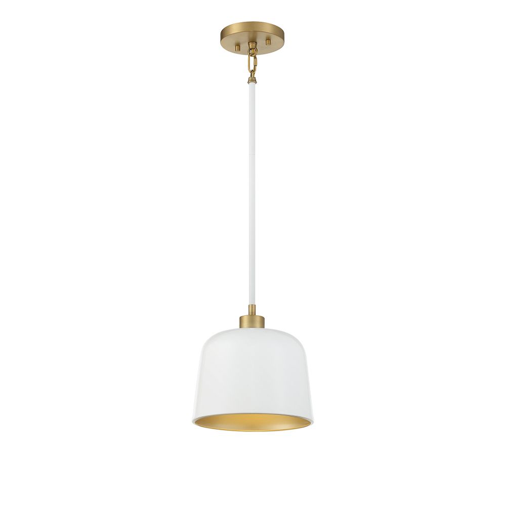 Meridian Lighting M70118WHNB 1-Light Pendant in White with Natural Brass