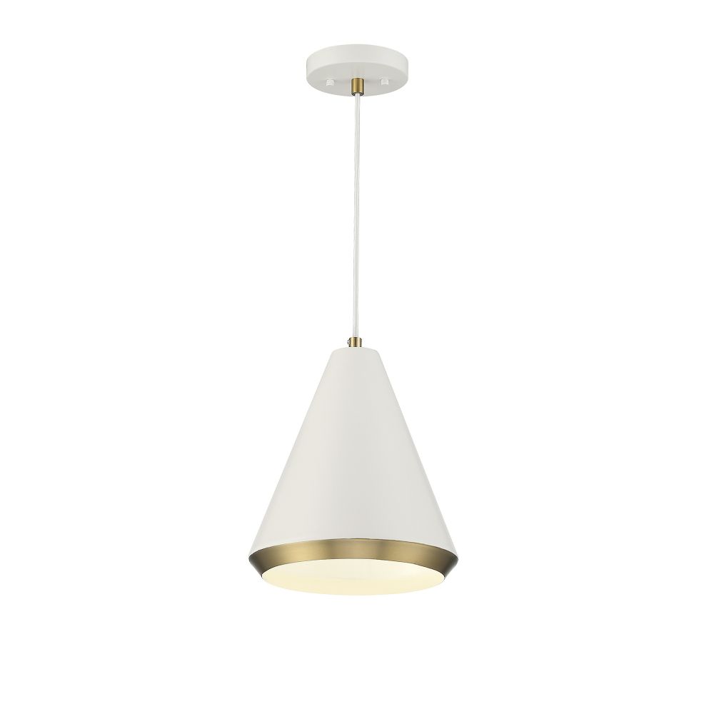 Meridian Lighting M70122WHNB 1-Light Pendant in White with Natural Brass