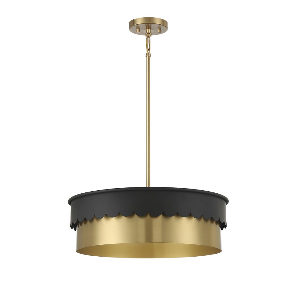 Meridian M7030MBKNB 4-Light Pendant in Matte Black and Natural Brass