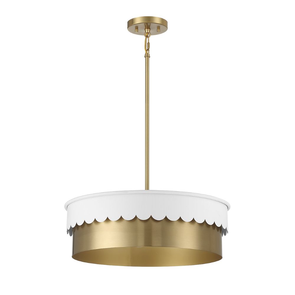 Meridian M7030WHNB 4-Light Pendant in White and Natural Brass