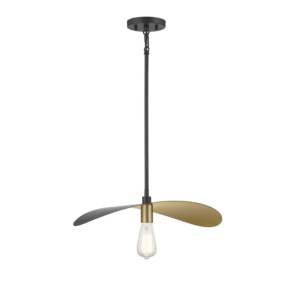 Meridian M7031MBKNB 1-Light Pendant in Matte Black and Painted Gold