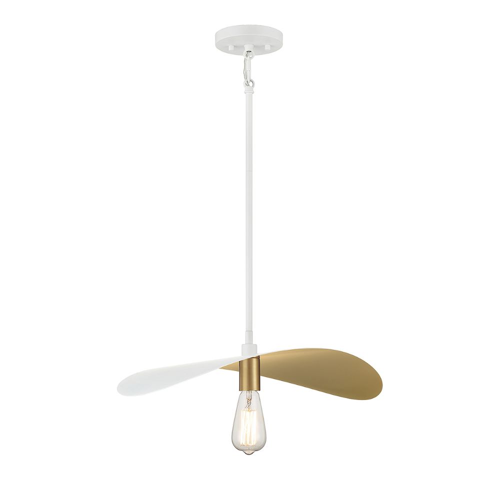 Meridian M7031WHNB 1-Light Pendant in White and Painted Gold