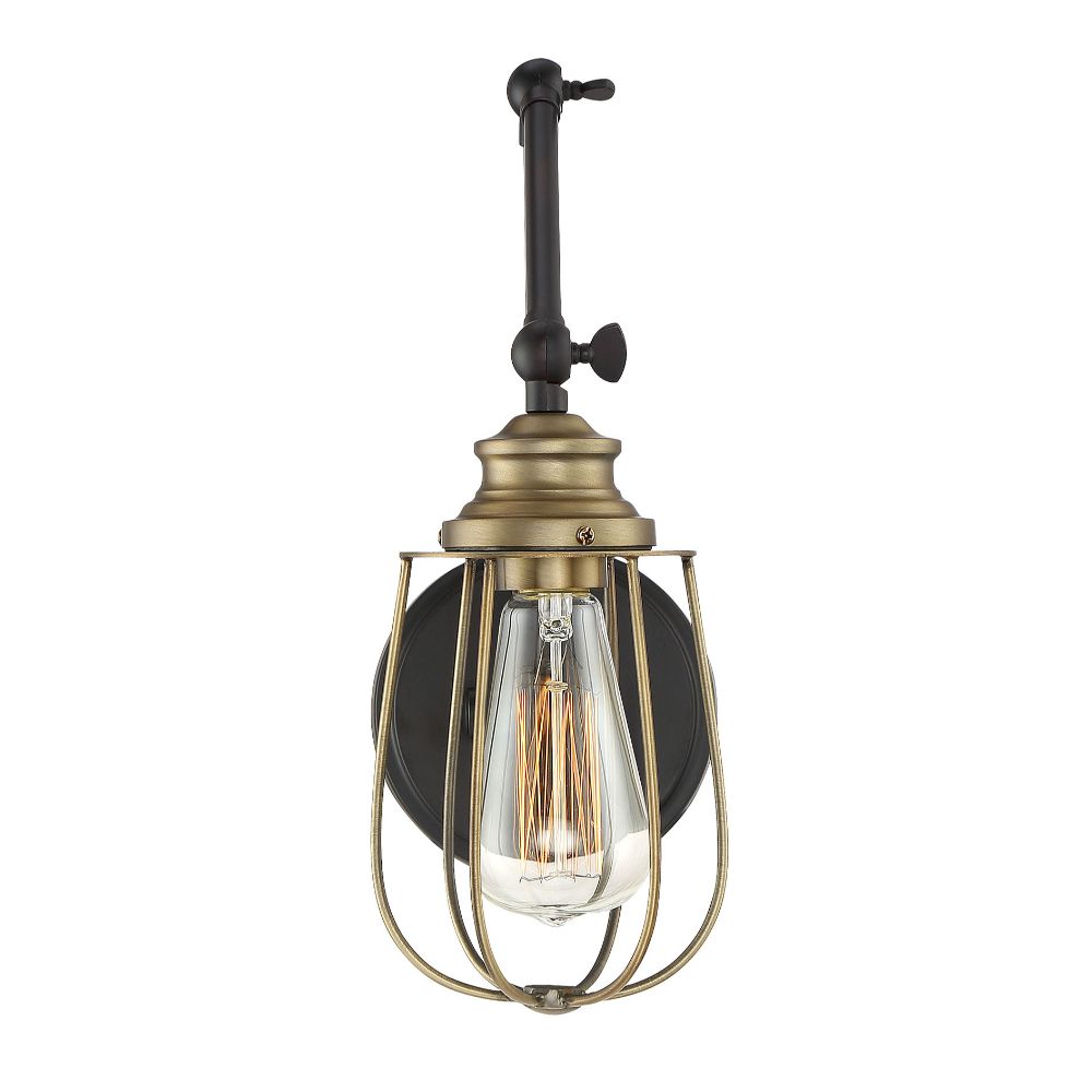 Meridian Lighting M90022ORBNB 1 Light English Rubbed Bronze with Brass Accents Wall Sconce