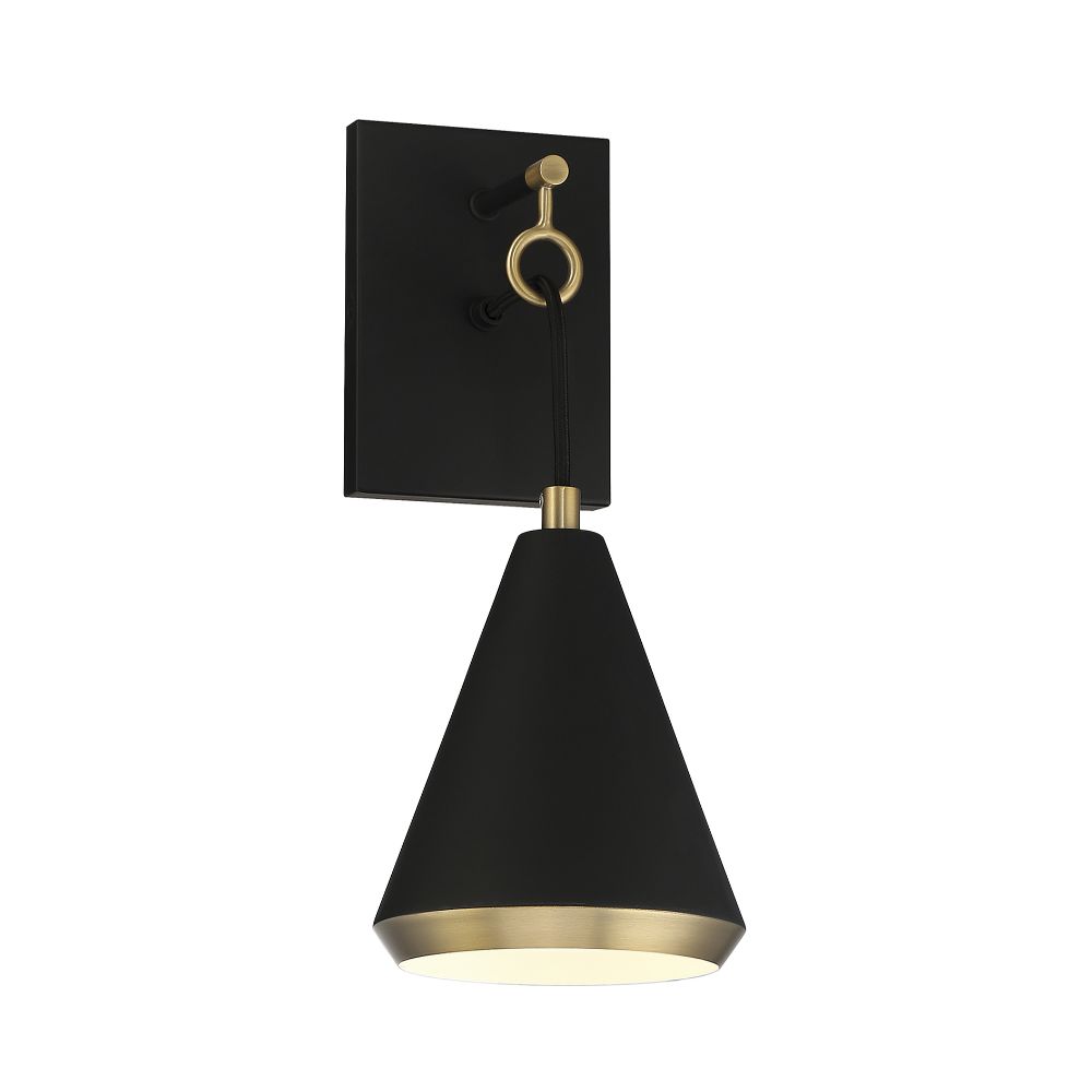 Meridian Lighting M90066MBKNB 1-Light Wall Sconce in Matte Black with Natural Brass