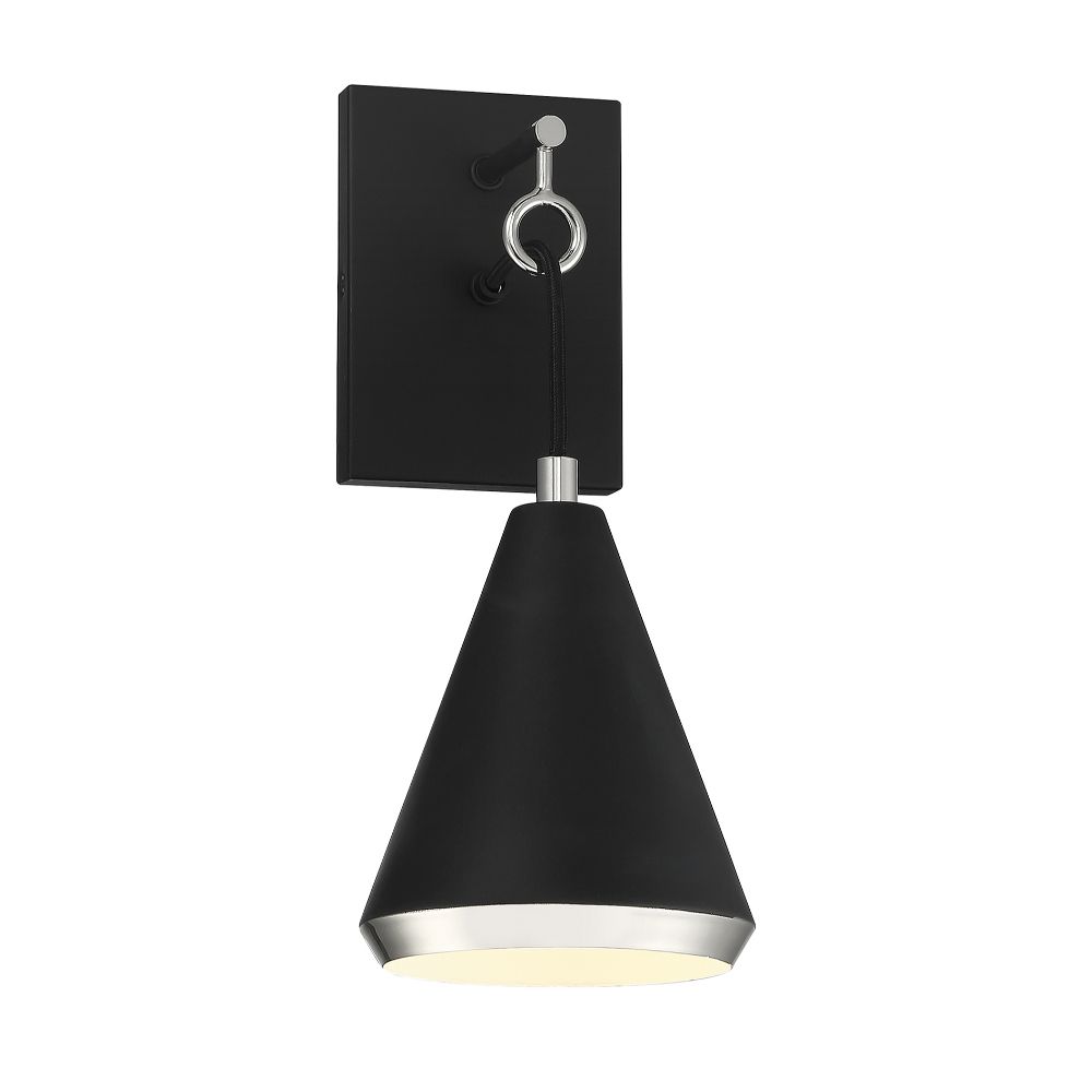 Meridian Lighting M90066MBKPN 1-Light Wall Sconce in Matte Black with Polished Nickel