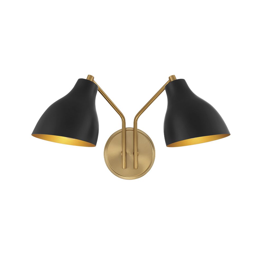 Meridian Lighting M90075MBKNB 2-Light Wall Sconce in Matte Black with Natural Brass