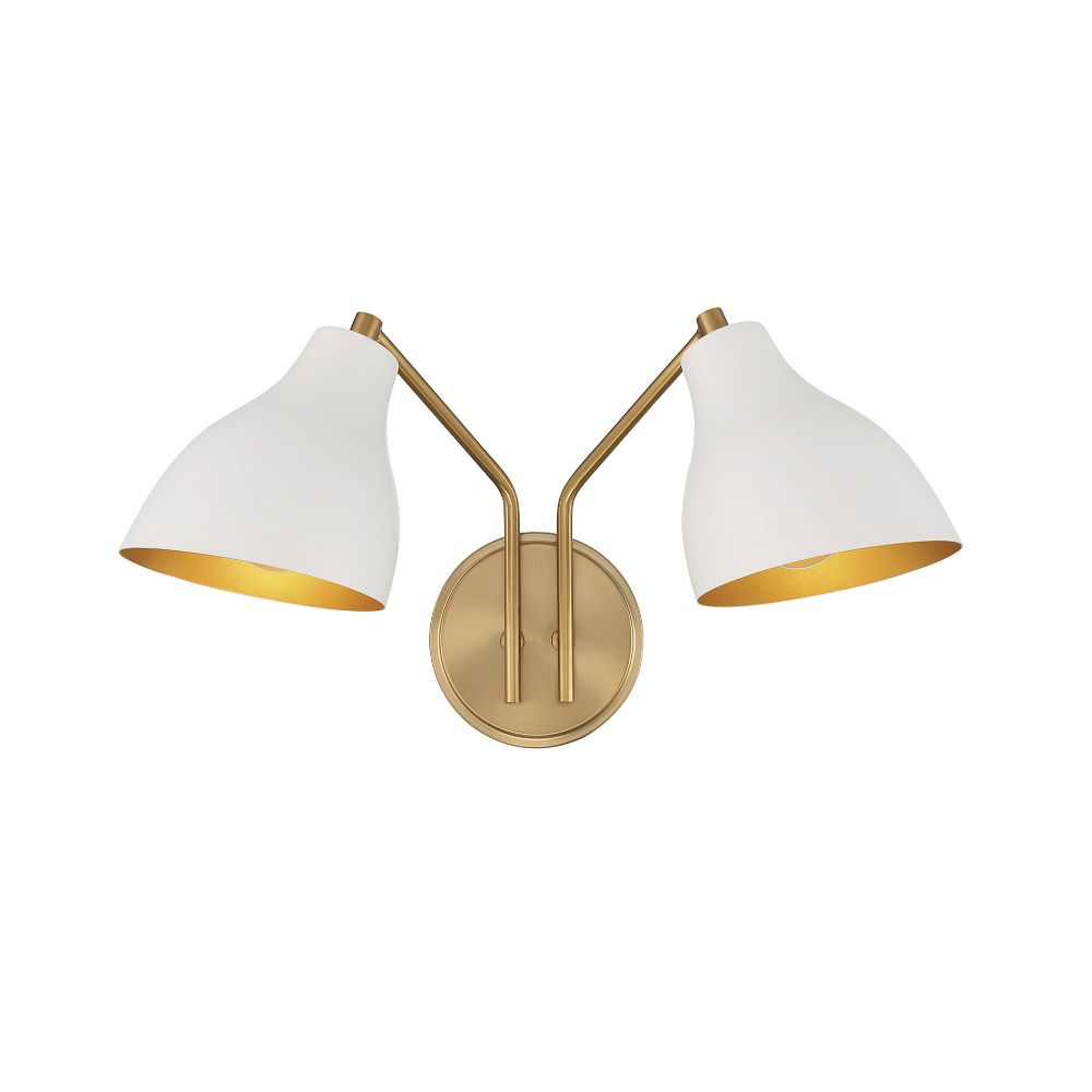 Meridian Lighting M90075WHNB 2-Light Wall Sconce in White with Natural Brass