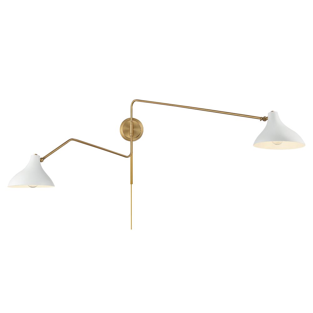 Meridian Lighting M90088WHNB 2-Light Wall Sconce in White with Natural Brass