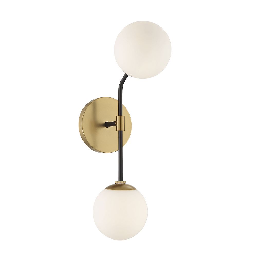 Meridian M90098MBKNB 2-Light Wall Sconce in Matte Black and Natural Brass