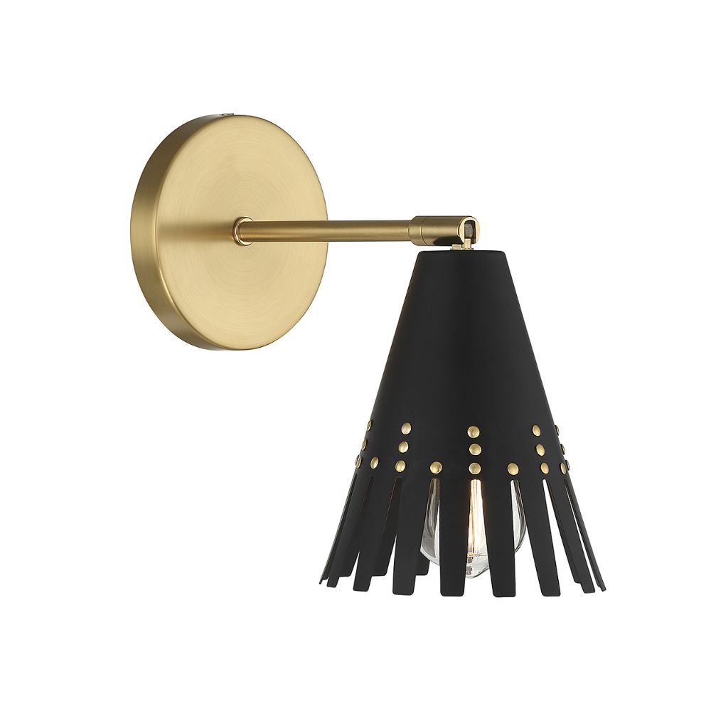 Meridian M90103MBKNB 1-Light Adjustable Wall Sconce in Matte Black with Natural Brass