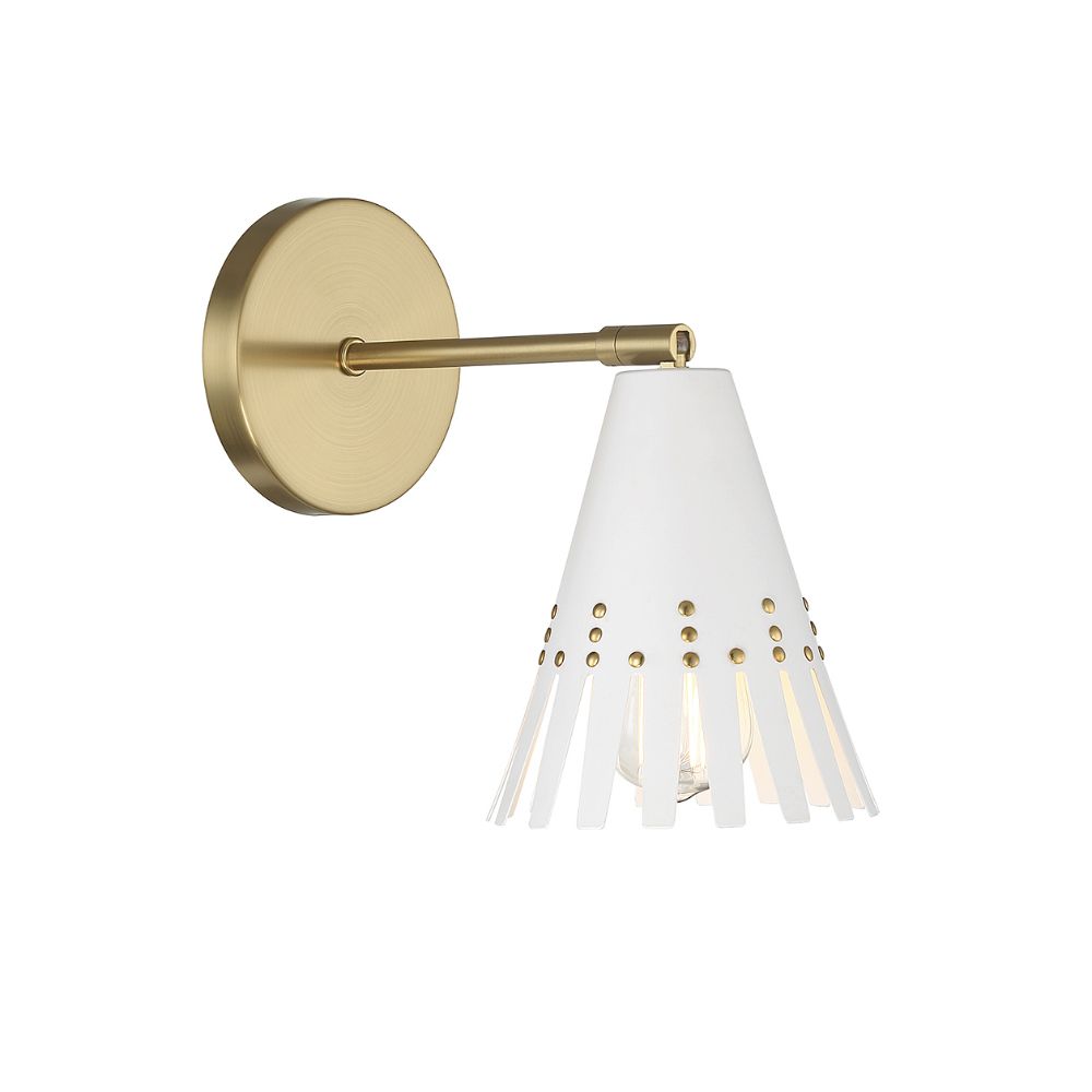 Meridian M90103WHNB 1-Light Adjustable Wall Sconce in White with Natural Brass