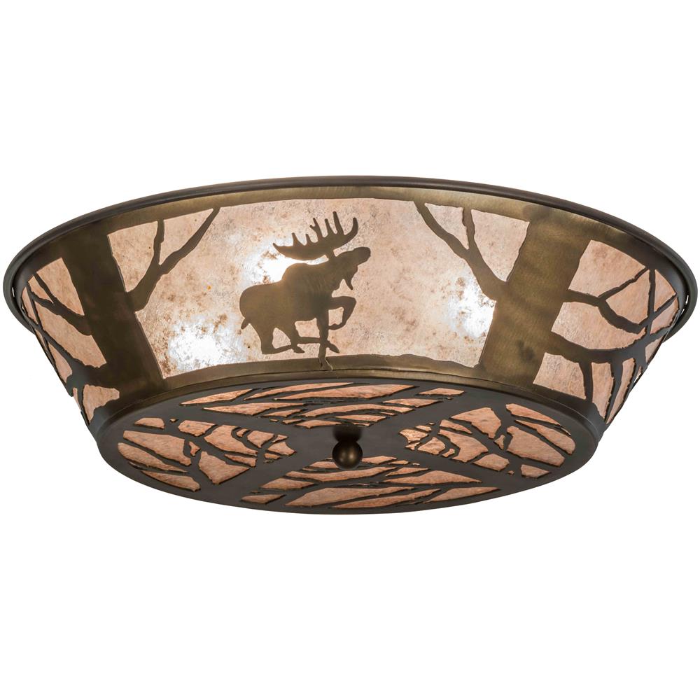 Meyda Tiffany Lighting 10015 4 Light Moose Flush Mount Ceiling Light, Antique Copper