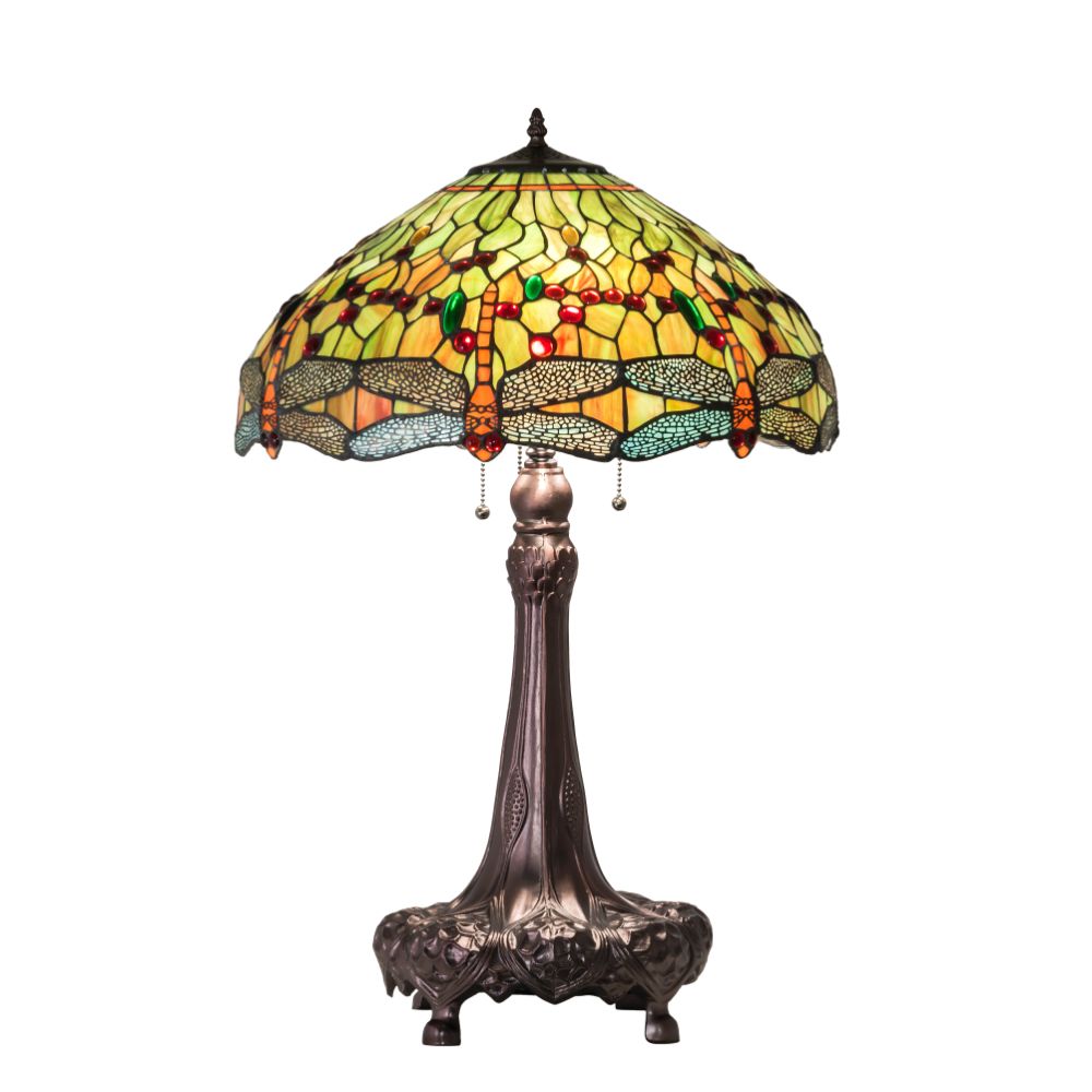 Meyda Lighting 101830 31" High Hanginghead Dragonfly Table Lamp In Coral;green Mahogany Bronze