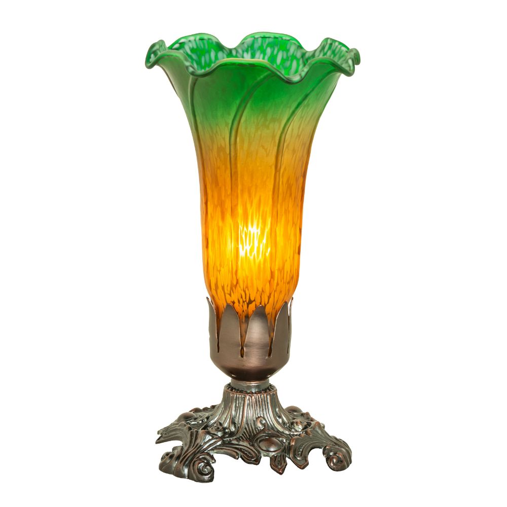 Meyda Lighting 10214 7.5" High Amber/Green Pond Lily Victorian Mini Lamp
