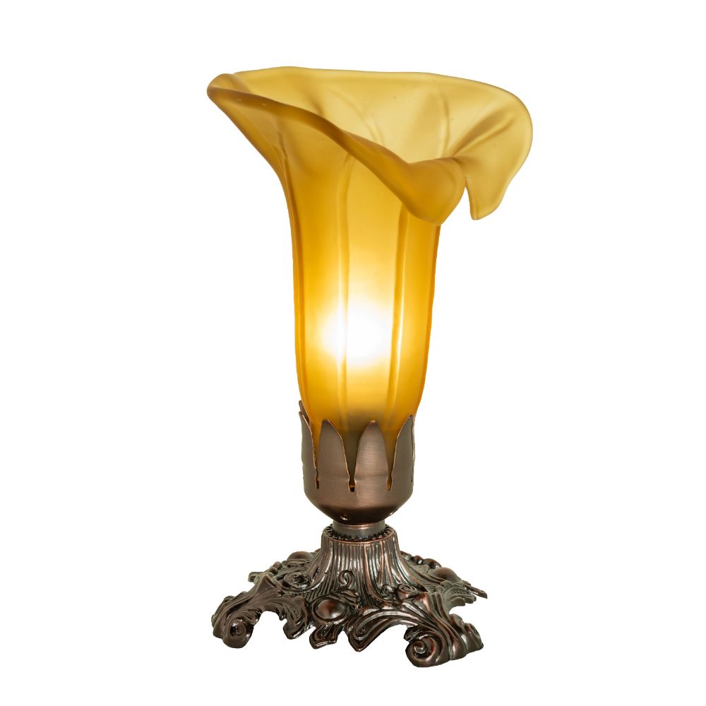 Meyda Lighting 10221 8" High Amber Pond Lily Victorian Mini Lamp