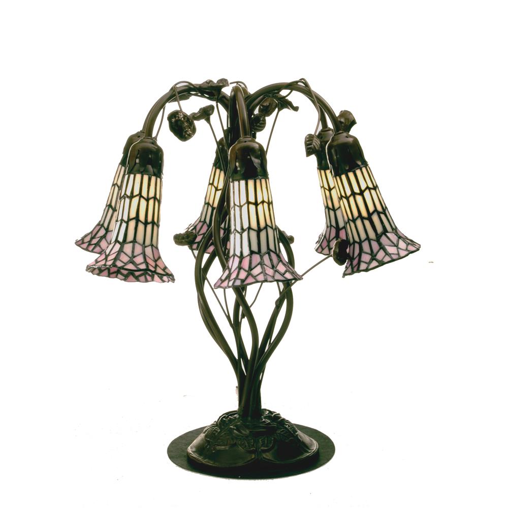 Meyda Tiffany Lighting 102416 19"H Tiffany Pond Lily White & Pink 6 Lt Table Lamp