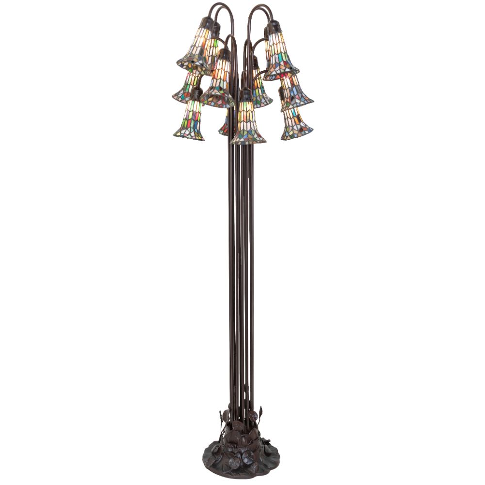Meyda Lighting 10280 63" High Stained Glass Pond Lily 12 Light Floor Lamp in Mahogany Bronze