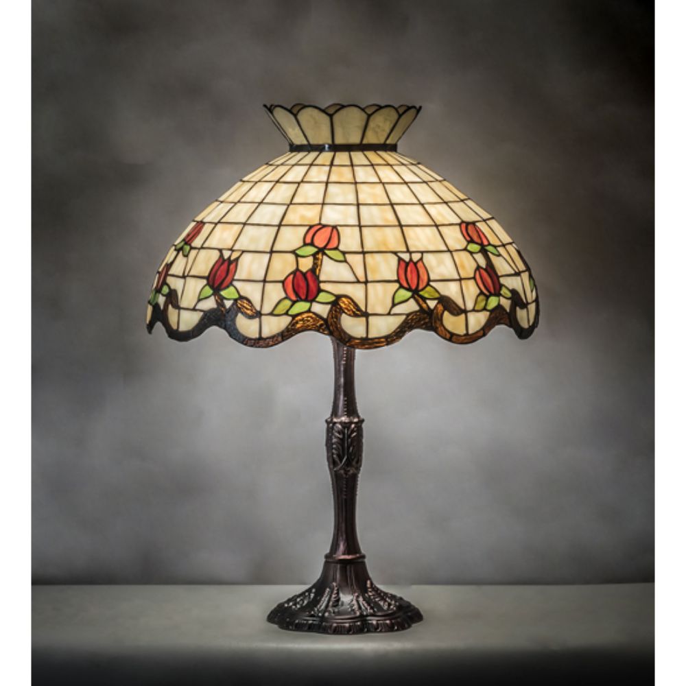 Meyda Lighting 104175 26" High Roseborder Table Lamp in MAHOGANY BRONZE