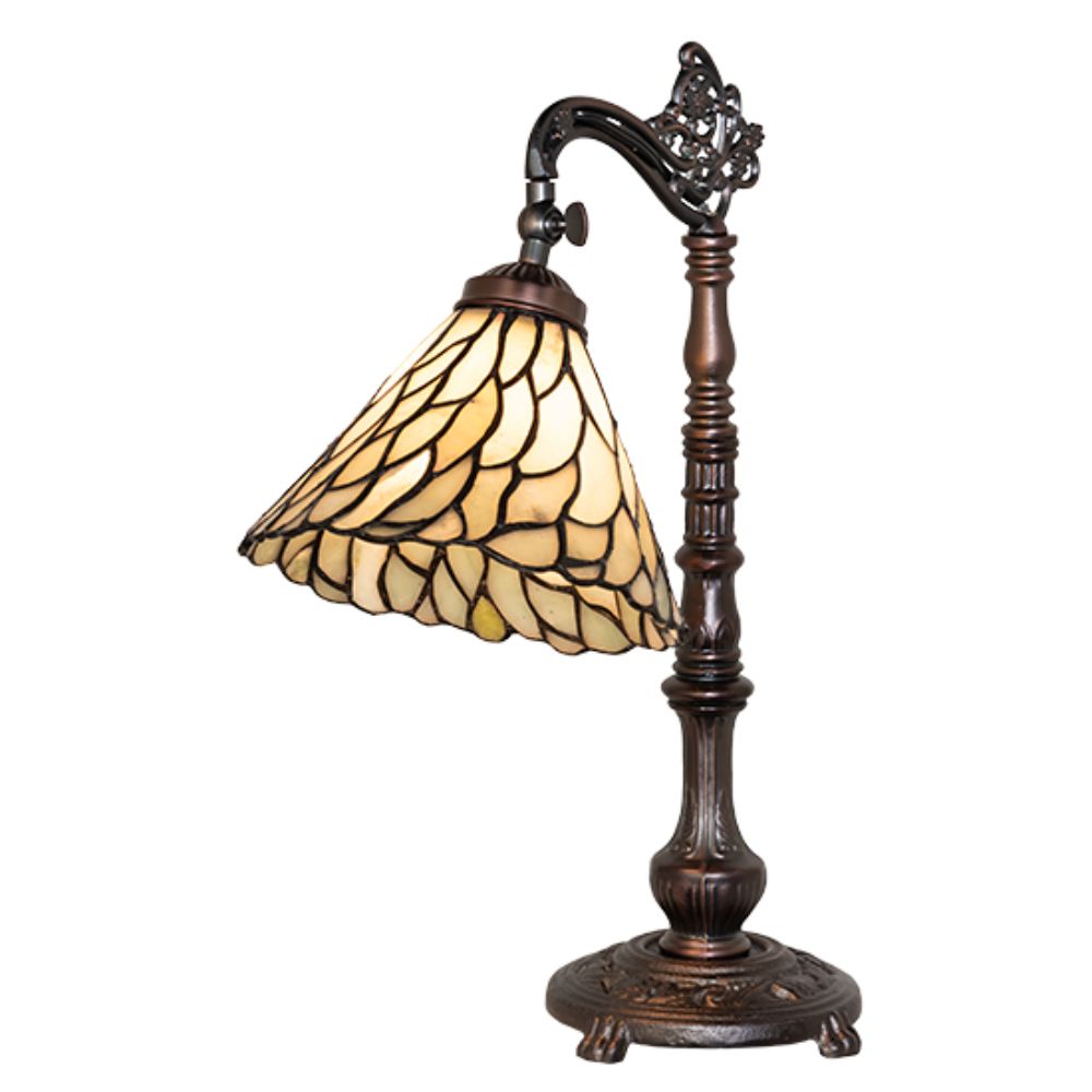 Meyda Lighting 104299 20" High Willow Jadestone Bridge Arm Table Lamp in Mahogany Bronze