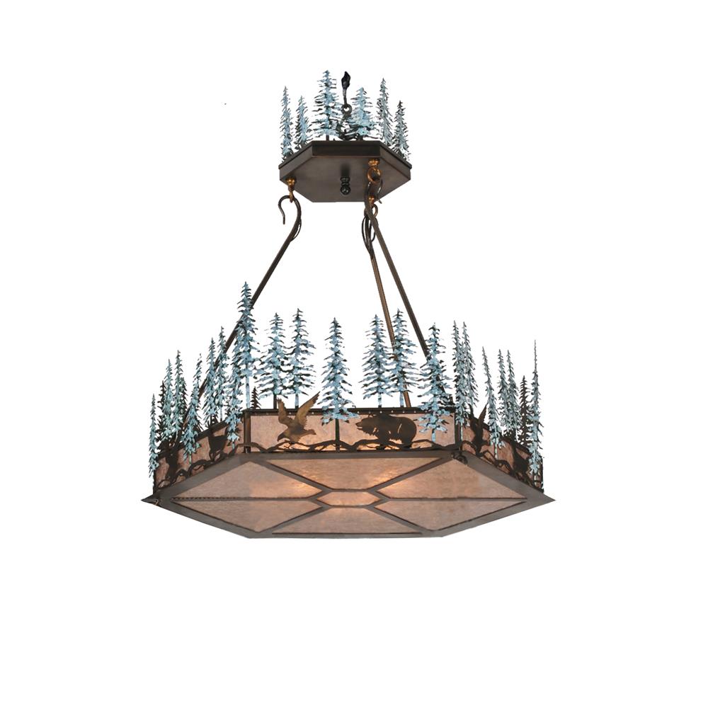 Meyda Tiffany Lighting 106007 3 Light Pinetrees Wildlife Bowl Large Pendant, Antique Copper