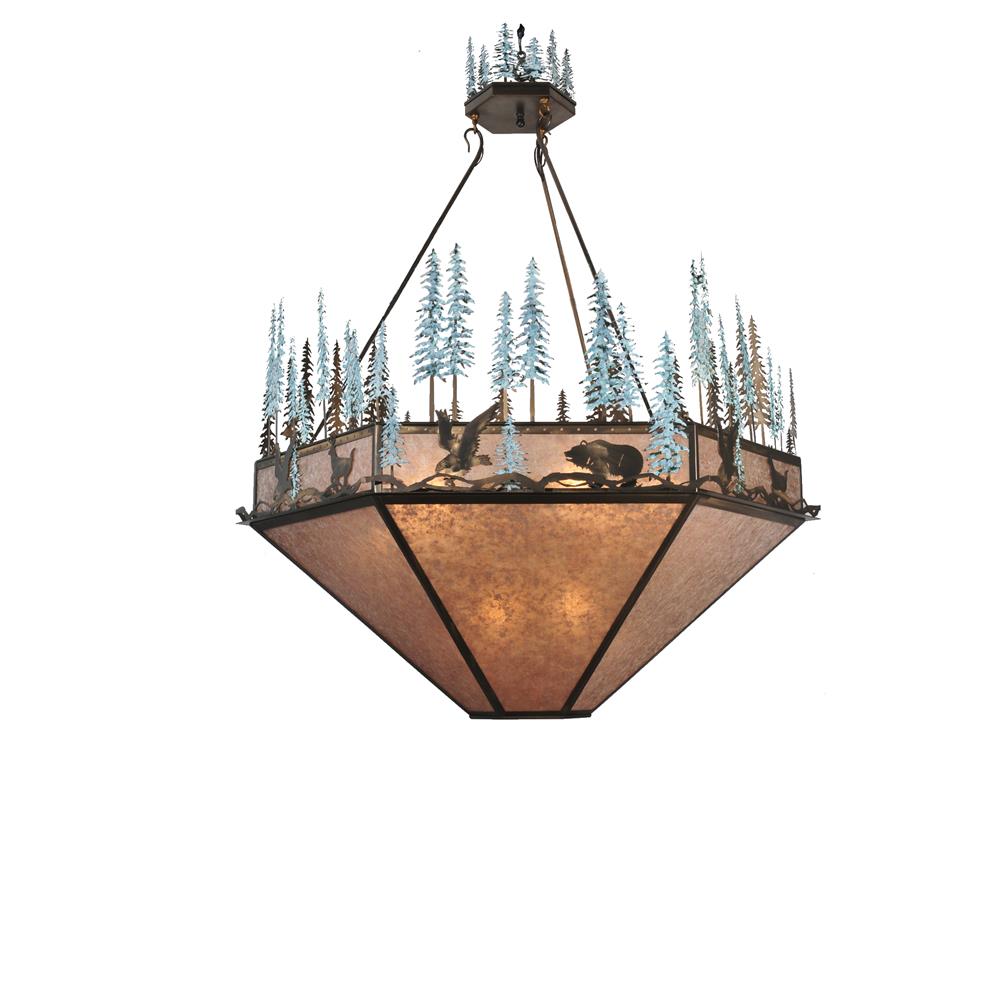 Meyda Tiffany Lighting 106009 9 Light Mica Pinetrees Wildlife Bowl Large Pendant, Antique Copper