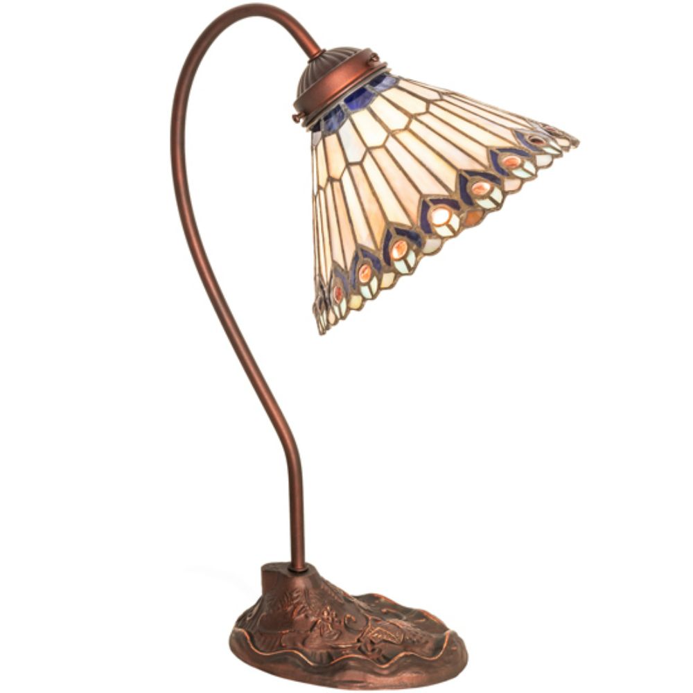 Meyda Lighting 106055 18" High Tiffany Jeweled Peacock Desk Lamp