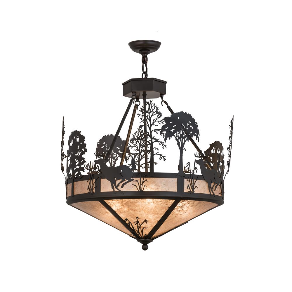 Meyda Lighting 106999 26"w Deer On The Loose Inverted Pendant In Timeless Bronze/silver Mica