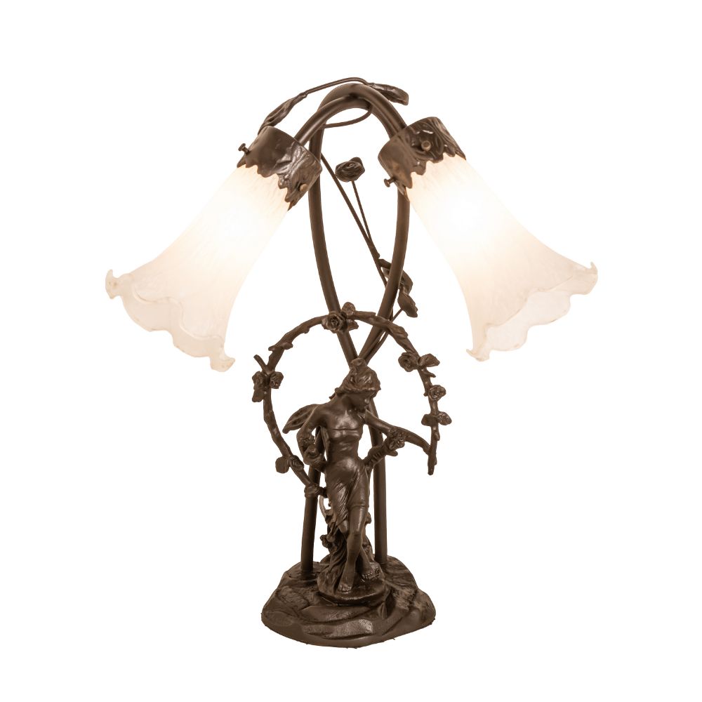 Meyda Lighting 109504 17" High White Pond Lily 2 Light Trellis Girl Table Lamp
