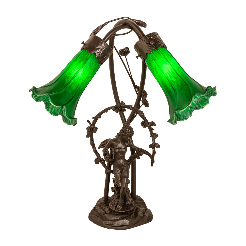 Meyda Lighting 109514 17" High Green Pond Lily 2 Light Trellis Girl Table Lamp