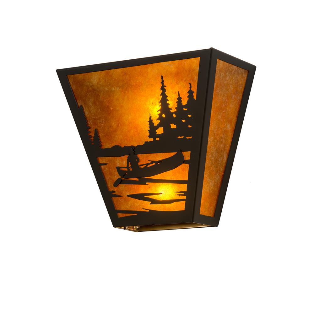 Meyda Lighting 109571 13"w Canoe At Lake Wall Sconce In Timeless Bronze/amber Mica