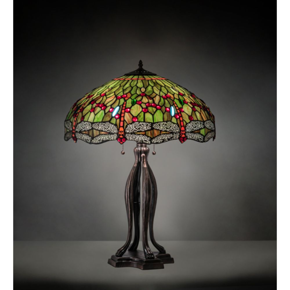 Meyda Lighting 109607 30" High Tiffany Hanginghead Dragonfly Table Lamp in MAHOGANY BRONZE