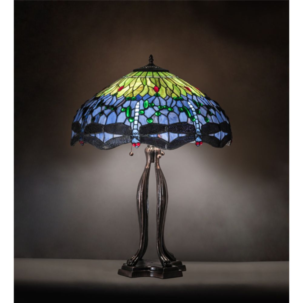 Meyda Lighting 109609 30" High Tiffany Hanginghead Dragonfly Table Lamp in MAHOGANY BRONZE