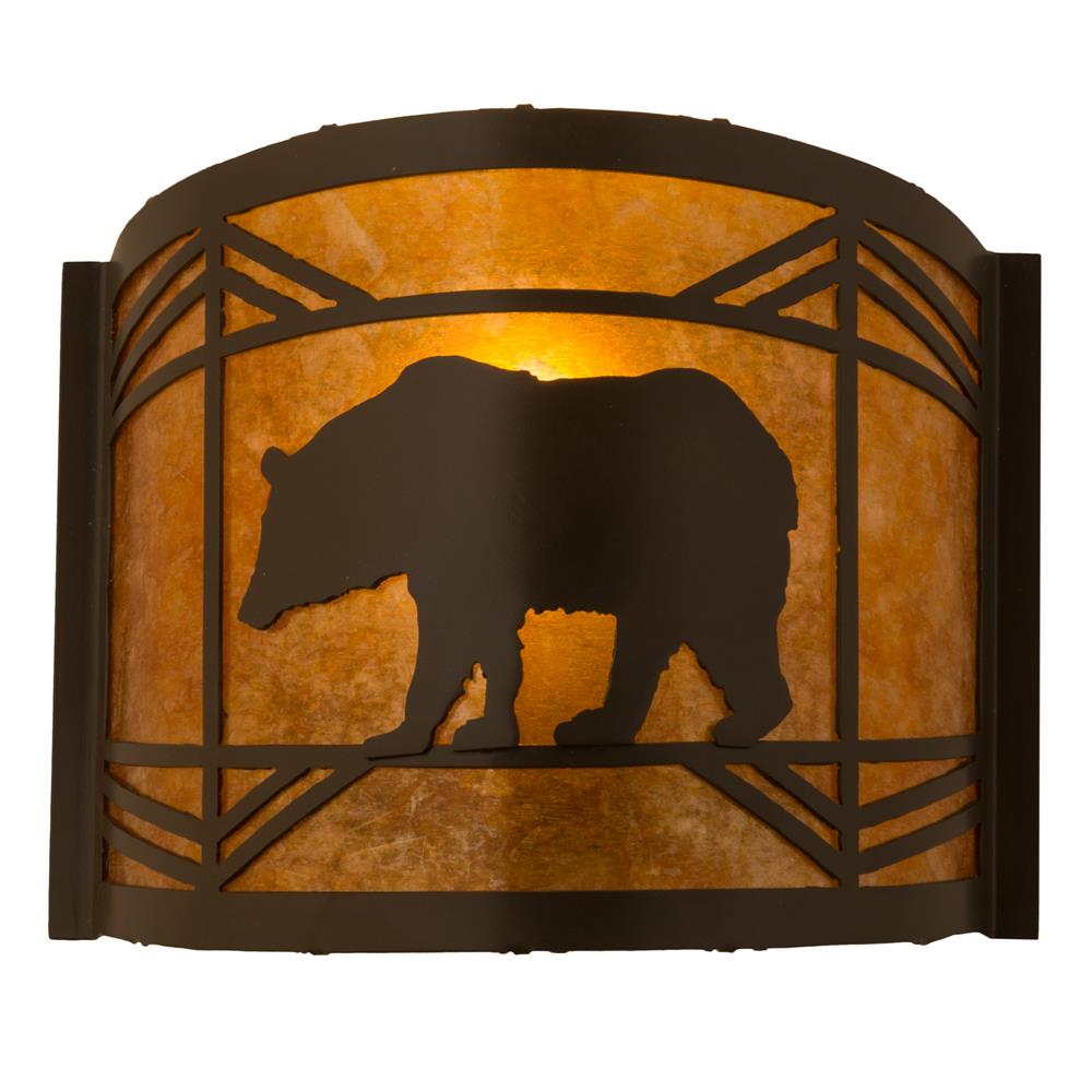 Meyda Lighting 111779 12"w Lone Bear Wall Sconce In Timeless Bronze/amber Mica