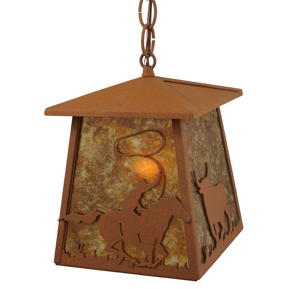 Meyda Tiffany Lighting 114537 7"Sq Cowboy & Steer Lantern Pendant