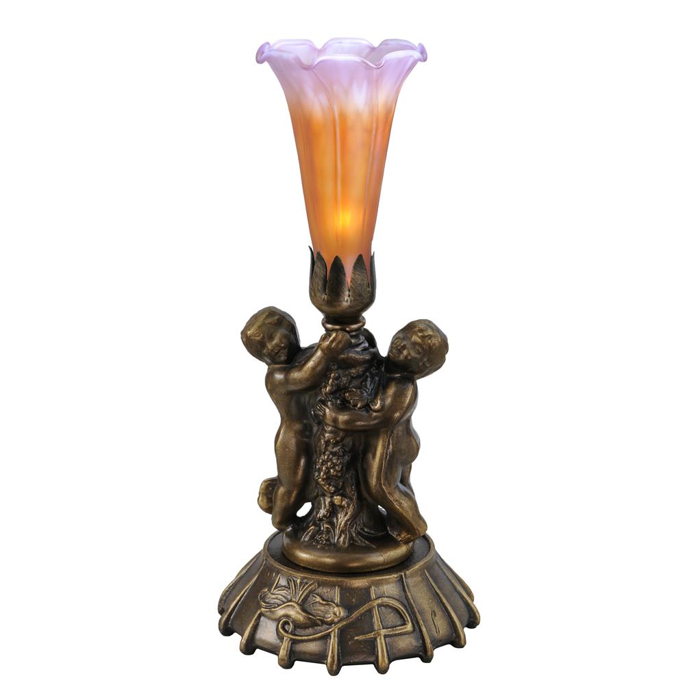Meyda Lighting 11500 12"H Twin Cherub Pond Lily Mini Lamp