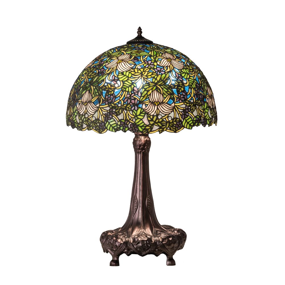 Meyda Lighting 115262 31" High Trillium & Violet Table Lamp In Green Mahogany Bronze