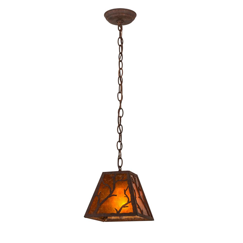 Meyda Lighting 115336 8"sq Branches Pendant In Rusty Nail/amber Mica