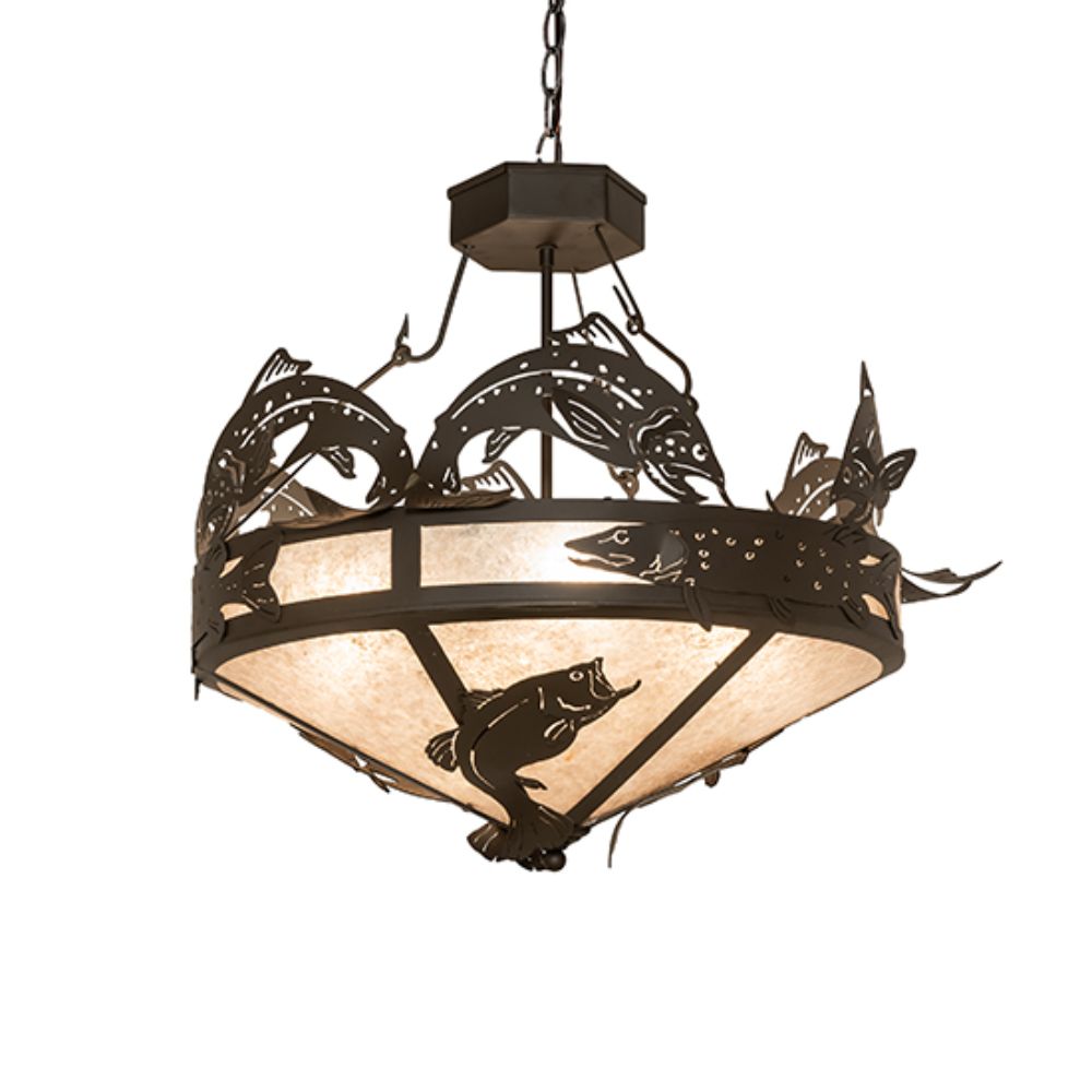 Meyda Lighting 115556 30" Wide Catch of the Day Leaping Trout Inverted Pendant in Oil Rubbed Bronze