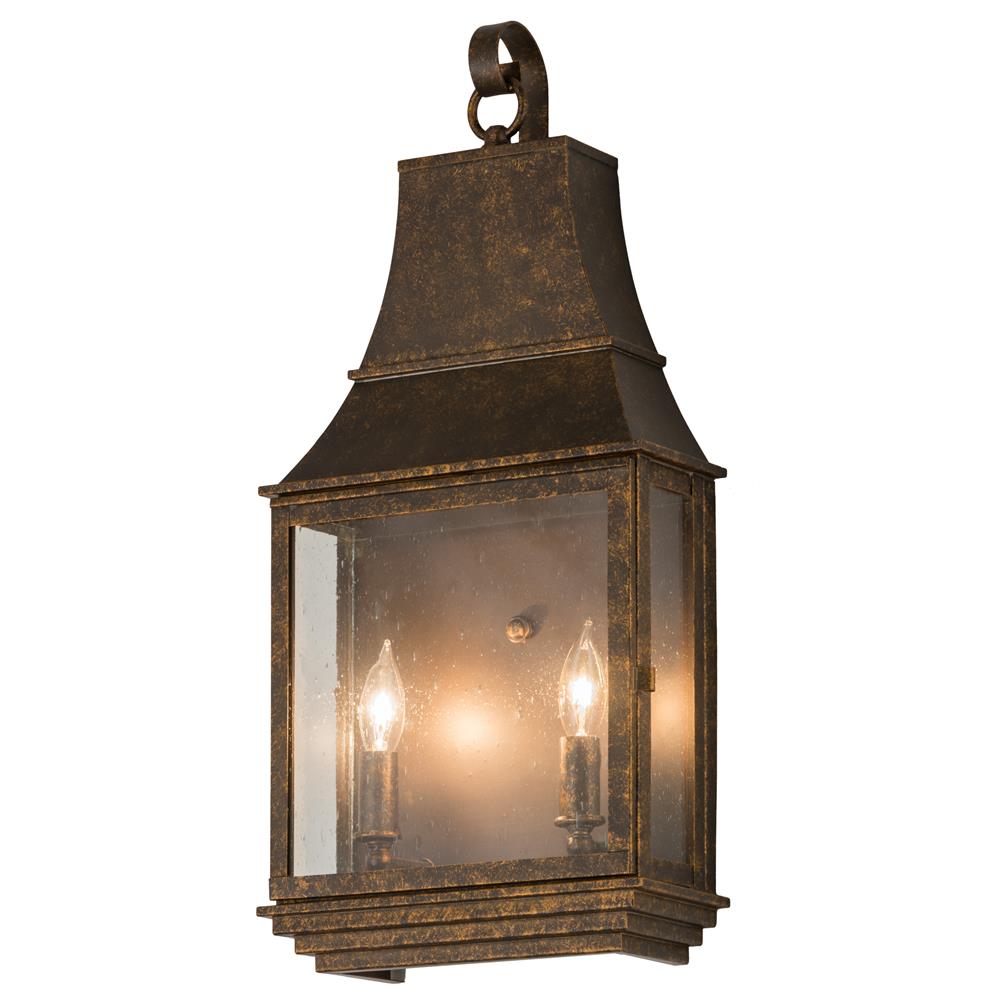 Meyda Lighting 115726 10"w Bastille Pocket Lantern Wall Sconce In F500 Golden Bronze Clear Seedy Glass