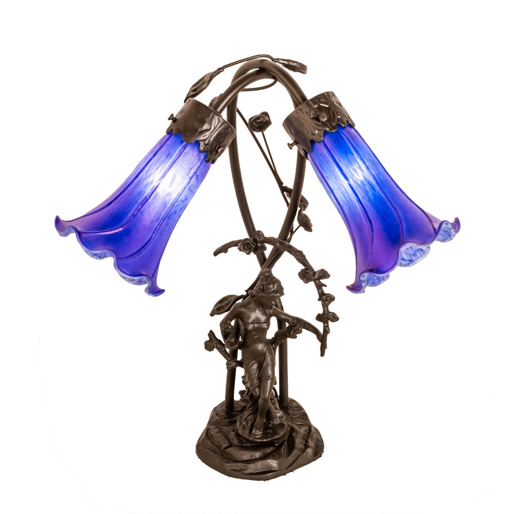 Meyda Lighting 115880 17" High Blue Pond Lily 2 Light Trellis Girl Table Lamp
