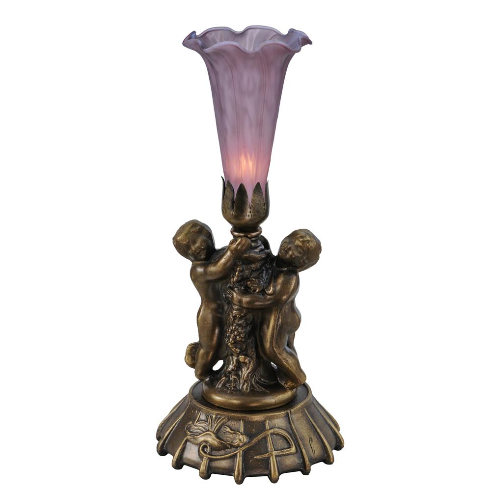 Meyda Lighting 11642 12"H Twin Cherub Pond Lily Mini Lamp