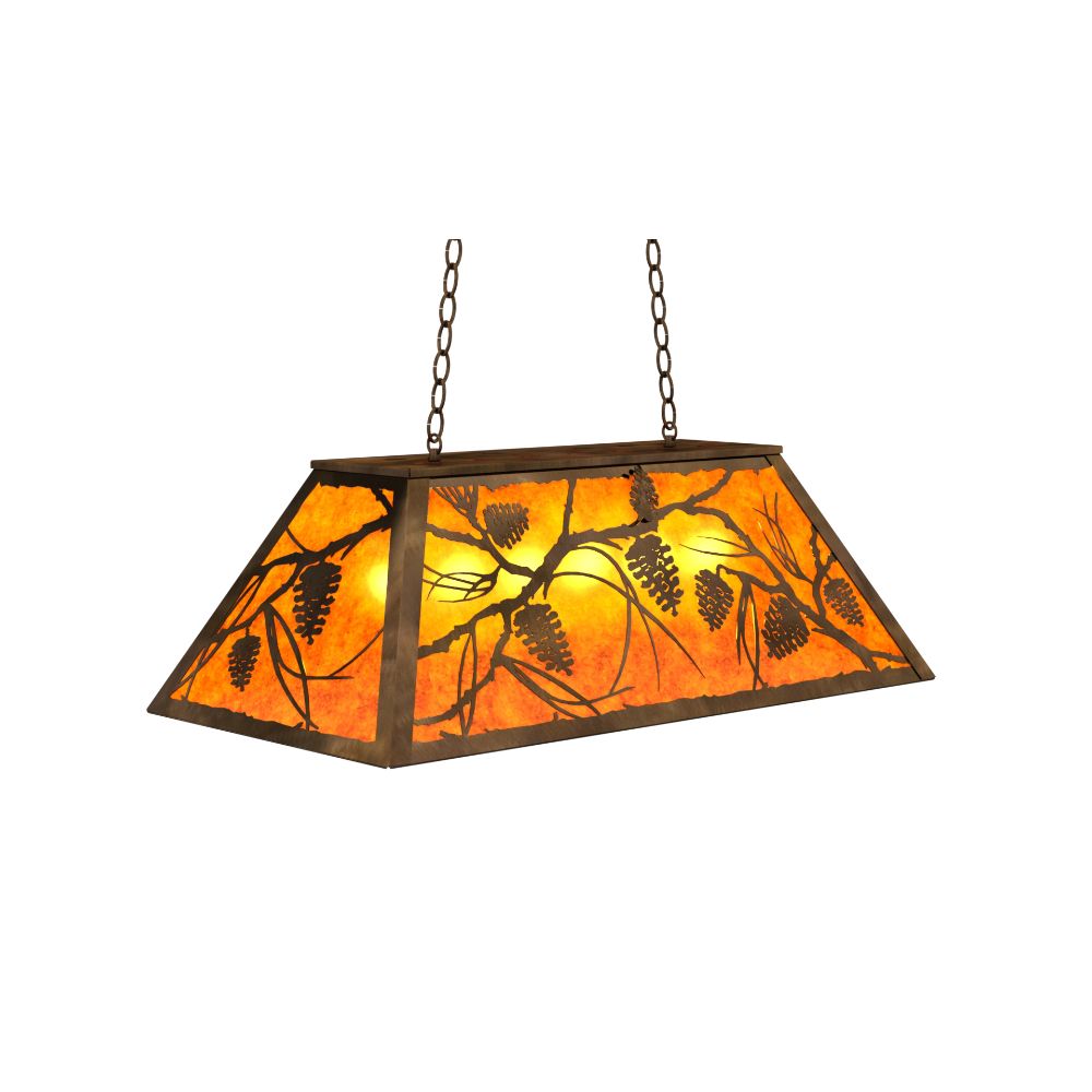 Meyda Lighting 118556 33" Long Whispering Pines Oblong Pendant In Amber Mica Antique Copper Finish